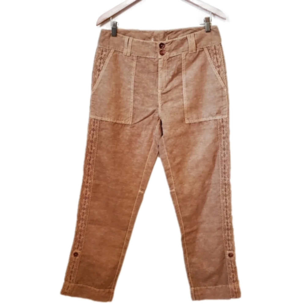 $FINAL$ NWOT Sundance Organia Cotton Linen Blend Convertable Pants Lace Trim - Picture 2 of 10